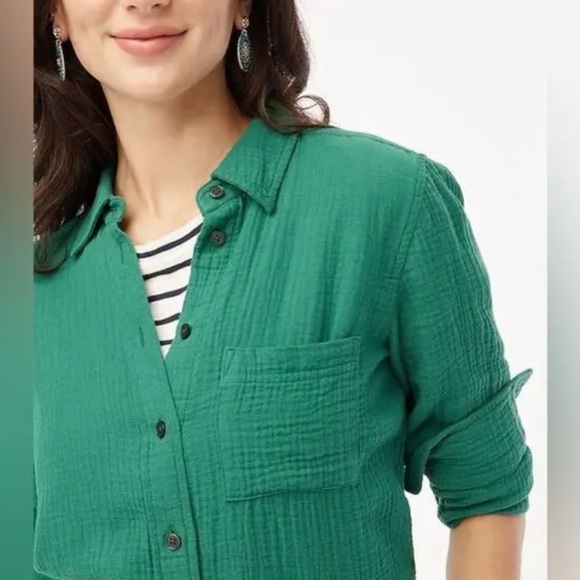 J. Crew Double Gauze Button Down Long Sleeve Shirt Green small - Picture 7 of 7